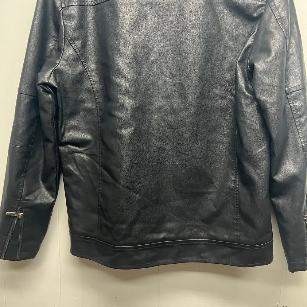 American Breed Men's Faux Leather Faux Fur Lining Black Jacket Size Medium